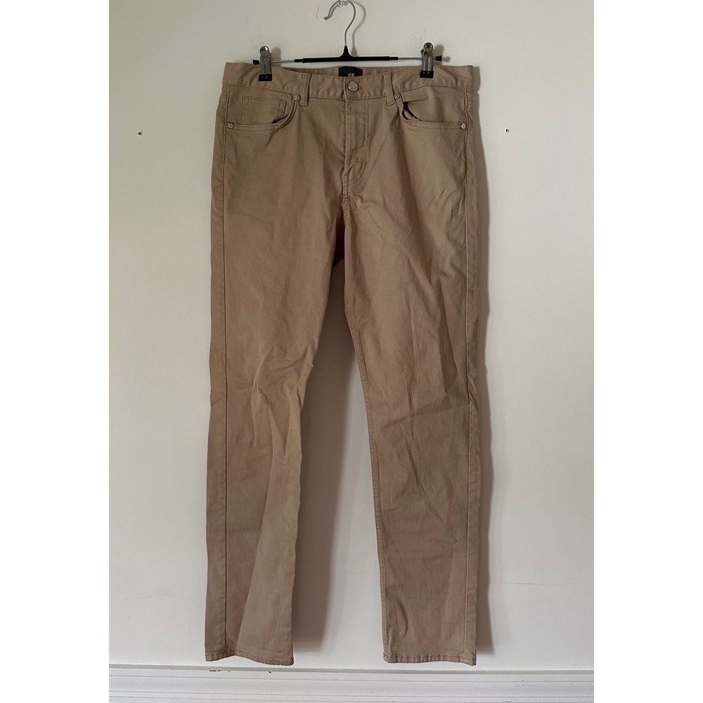HM Slim Fit Chinos Mens Tan Khaki Stretch Cotton Twill Five Pocket Pants S/M